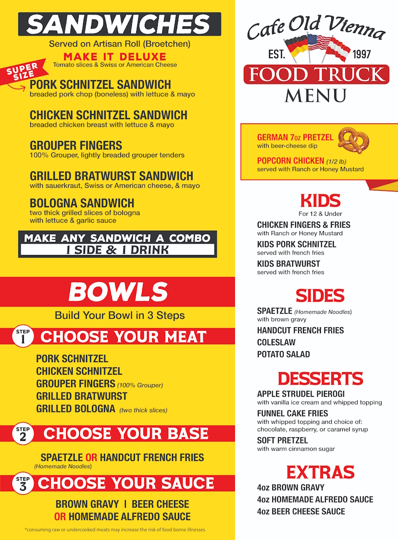 Myrtle Beach Food Trucks menu for 2026 by COV Catering Food Trucks